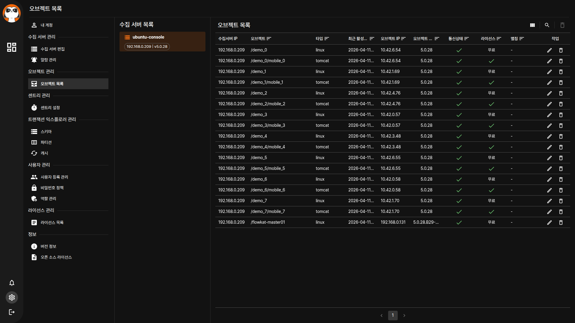 오브젝트 관리 전체 화면