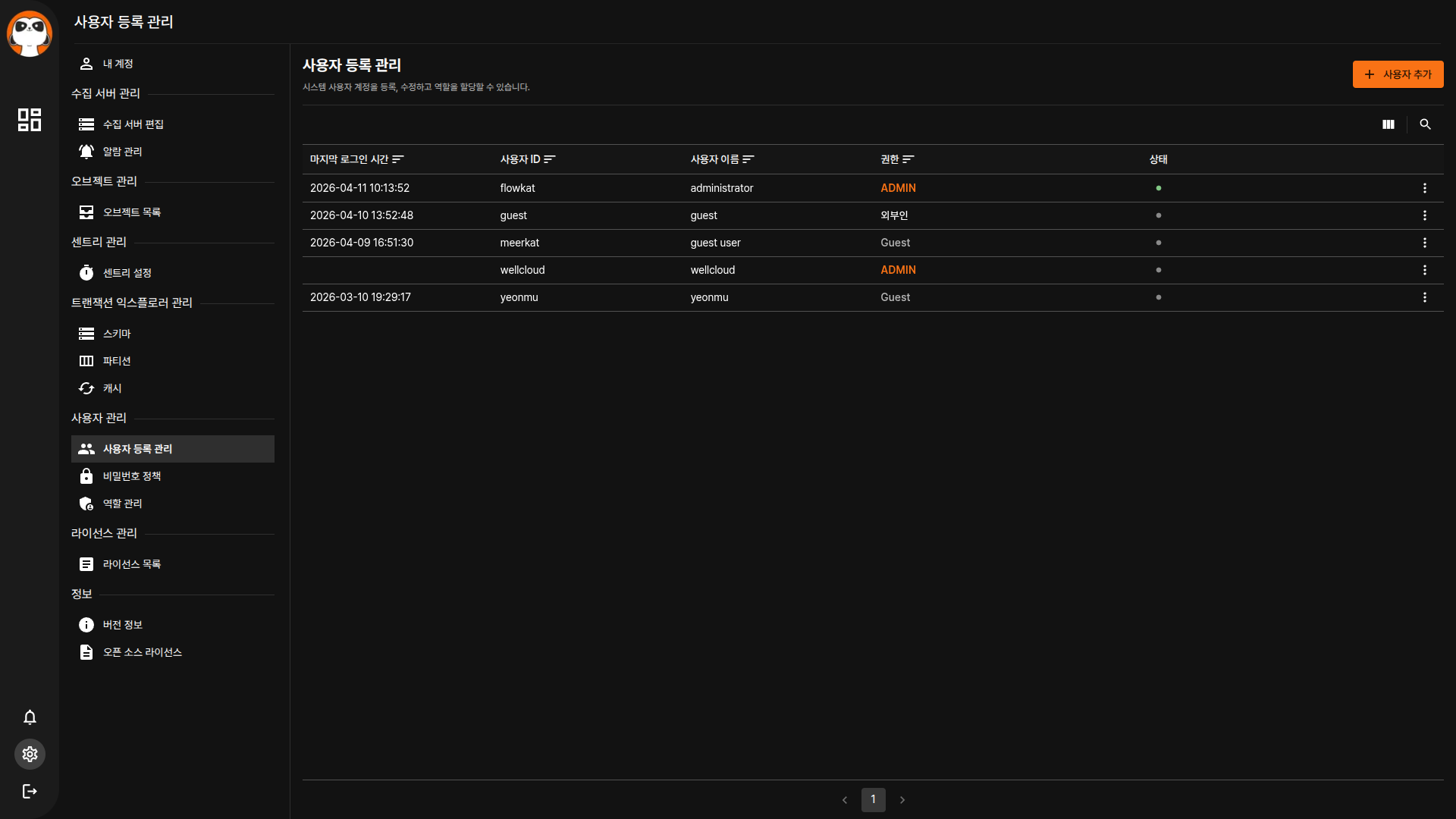 사용자 관리 전체 화면